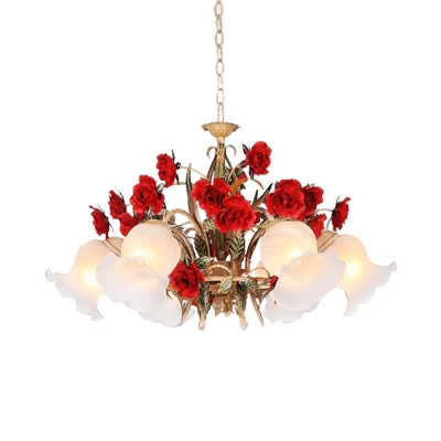 Metal Brown Chandelier Lighting Fixture Rose 3/6/8 Bulbs Vintage LED Hanging Ceiling Light for Living Room