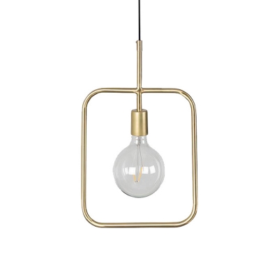 Metal Square Frame Pendant Light Fixture Contemporary 1 Exposed Bulb Gold Hanging Lamp