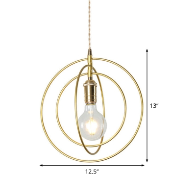Metallic 3-Ring Pendant Lighting Modern 1-Bulb Gold Finish Hanging Ceiling Lamp for Living Room