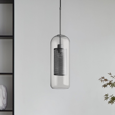 Modern Brass/Chrome Ceiling Pendant Capsule 1 Light Glass Hanging Light with Mesh Screen for Bedroom