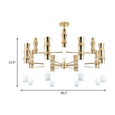 Modernism 12-Head Pendant Chandelier with Milk Glass Shade Gold Bamboo Suspension Light with Sputnik Design