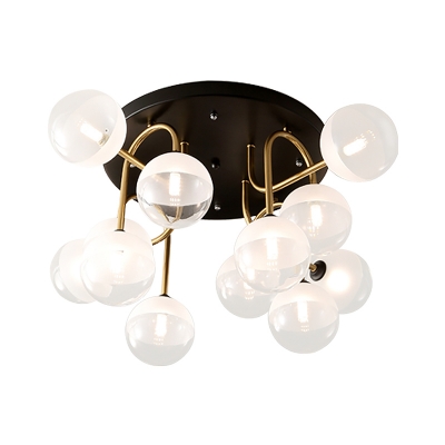 Modernism Ball Semi Flush Lighting Clear and White Glass Shade 12-Light Bedroom Flush Ceiling Lamp