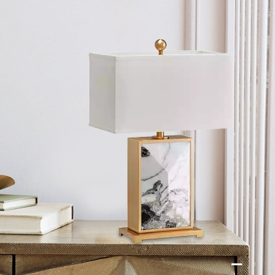 Modernism Rectangle Task Lighting Fabric 1 Bulb Small Desk Lamp in White for Study