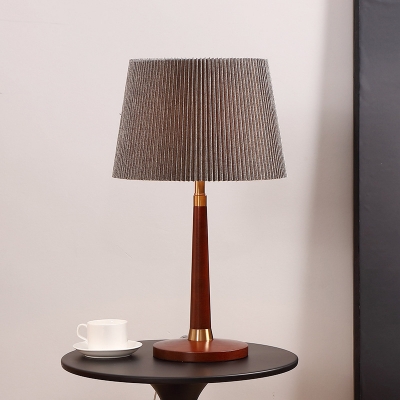 Modernist 1 Bulb Nightstand Lamp Grey Wide Flare Task Lighting with Fabric Shade