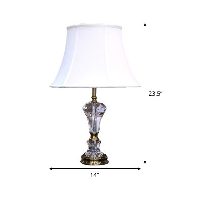 Paneled Bell Fabric Desk Light Modern 1 Bulb White Night Table Lamp for Living Room