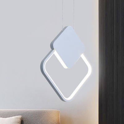 Square Frame Hanging Lamp Simple Nordic Iron White/Black LED Suspended Pendant Light in White/Warm Light
