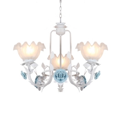 Traditional Floral Chandelier Light 3/5 Bulbs Metal LED Pendant Lighting in Blue for Living Room
