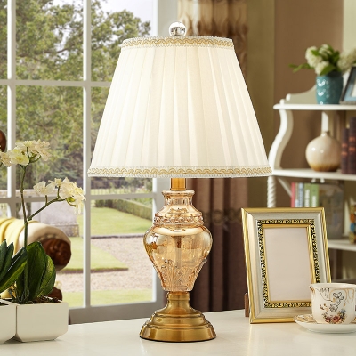 Vase Study Lamp Contemporary Hand-Cut Crystal 1 Bulb Reading Book Light in Beige