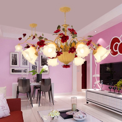 Vintage Rose Chandelier Lighting Fixture 8/9 Lights Metal LED Pendant Light in Ginger for Bedroom