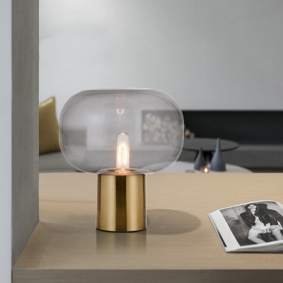 1 Bulb Bedroom Desk Light Modern Gold Nightstand Lamp with Oval Clear Glass Shade