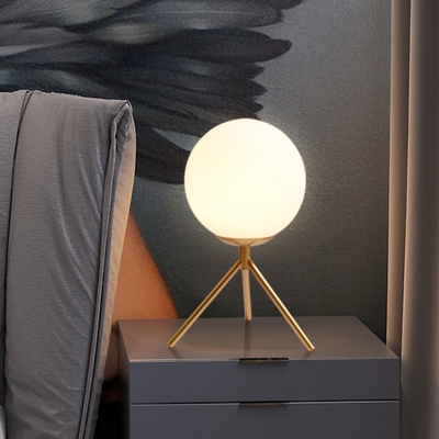 1 Bulb Bedside Desk Lamp Modern Black/Gold Reading Book Light with Ball White Glass Shade
