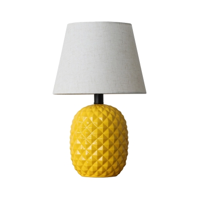 1 Head Bedroom Task Light Modern Yellow Night Table Lamp with Flare Fabric Shade