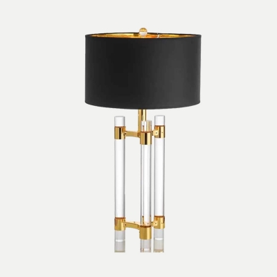 1 Head Bedside Table Light Modern Gold Small Desk Lamp with Cylinder Fabric Shade