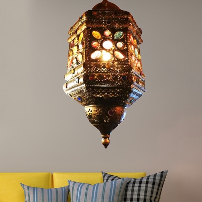 1 Head Lantern Pendant Lighting Tradition Metal Ceiling Suspension Lamp in Bronze