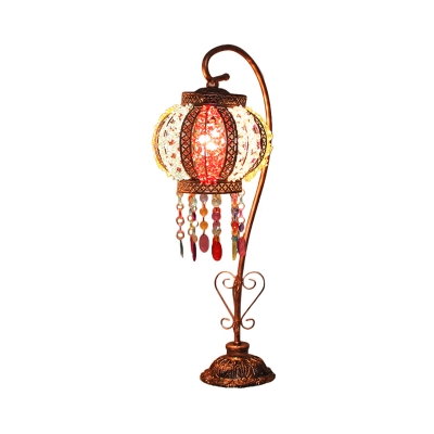 1 Head Metal Task Lighting Art Deco Brass/Red Laser Cut Living Room Night Table Lamp