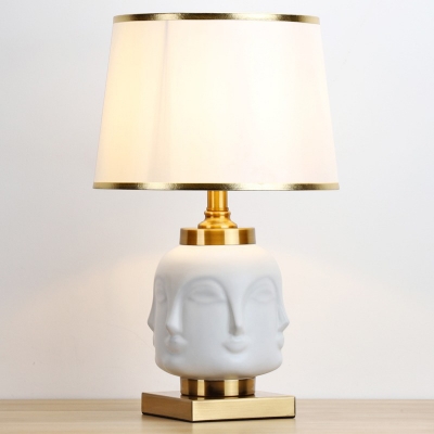 1 Head Shaded Desk Light Modernism Fabric Night Table Lamp in White for Living Room