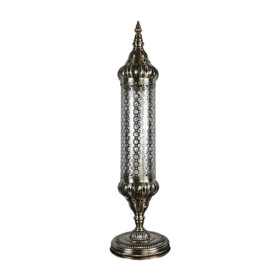 1 Light Cylinder Night Table Light Arabian Bronze Metal Nightstand Lamp for Living Room, 23.5