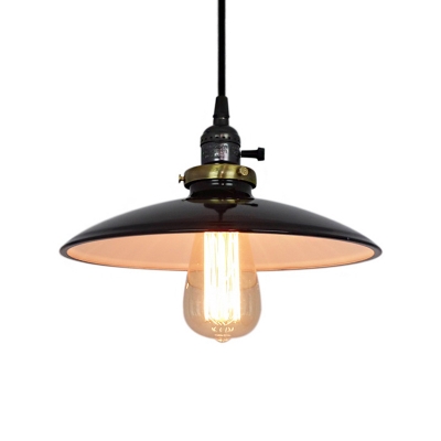 1 Light Saucer Pendant Lighting Industrial White/Black Iron Hanging Ceiling Lamp for Balcony