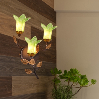 3 Bulbs Metal LED Sconce Fixture Pastoral Dark Brown Lotus/Lily/Tulip Living Room Wall Mounted Lighting