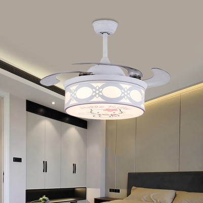 4-Blade Acrylic Circle Kids LED White/Pink Semi Flush Light with Cartoon Cat Pattern for Bedroom