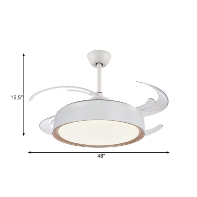 4 Blades Acrylic Drum Ceiling Fan Lighting Modern Style Bedroom LED Semi Flush Mounted Lamp in White, 48