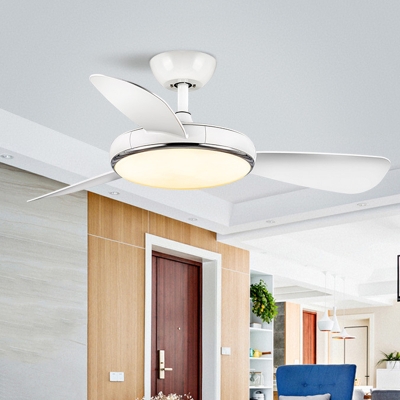 Acrylic Round Semi Flushmount Modernism Living Room LED 3-Blade Ceiling Fan Light Fixture in White, 42