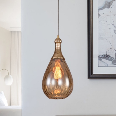 Art Deco Teardrop Hanging Lamp Kit 1 Bulb Amber Water Glass Pendant Ceiling Light