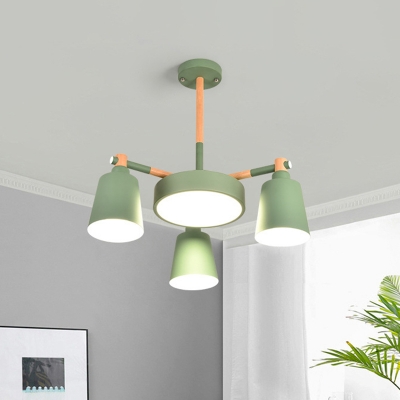 Barrel and Round Chandelier Lighting Modern Nordic Iron 3/5 Heads Grey/Green Radial Ceiling Pendant Lamp
