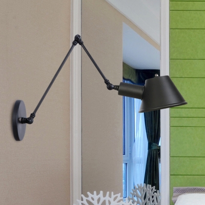 Bell Iron Sconce Antiqued 1 Head Coffee House Wall Light Fixture in Black with Swing Arm, 6