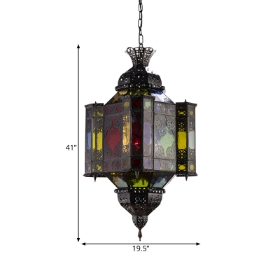 Black 8-Light Pendant Chandelier Traditional Metal Lantern Down Lighting for Restaurant