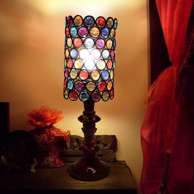 Black Laser Cut Desk Light Decorative Metal 1 Head Night Table Lamp with Colorful Crystal Bead