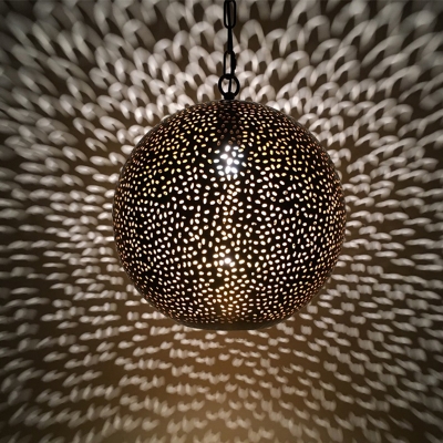 Black Sphere Pendant Ceiling Light Arabic Metal 1 Bulb Restaurant Suspension Lamp