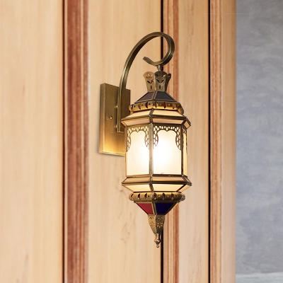 Brass Lantern Sconce Wall Light Arabian Metal 1 Bulb Hallway Wall Mounted Lighting