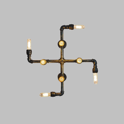 Bronze Cross Wall Light Sconce Industrial Metallic 4-Head Hallway Wall Mounted Lamp