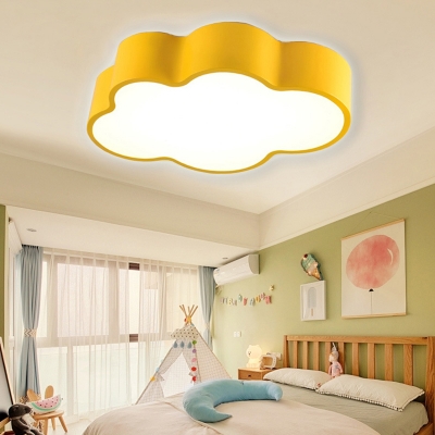 Cartoon Modern Cloud Flush Light Yellow Acrylic LED Ceiling Light for Nursing Room Corridor Warm Light 19.5