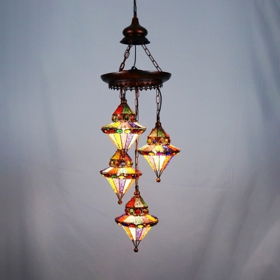 Carved Chandelier Lighting Decorative Metal 4 Bulbs Ceiling Suspension Lamp in Copper