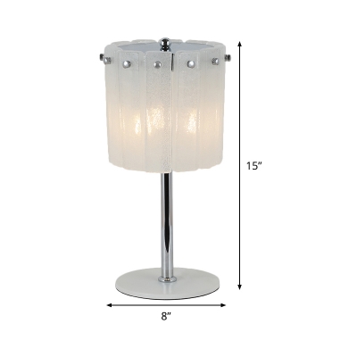 Chrome Drum Desk Lamp Modern 3 Heads Hand-Cut Crystal Table Light with Metal Base