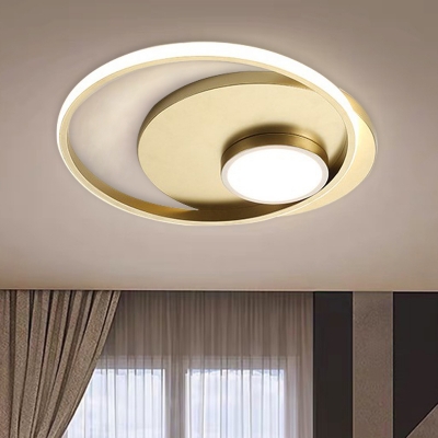 Circle Bedroom Flush Lighting Fixture Acrylic LED Contemporary Flush Mount Lamp in Gold
