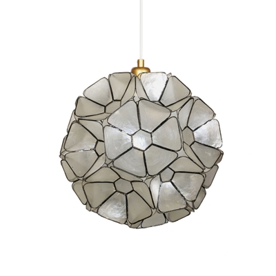 Contemporary 1 Light Splicing Pendant Black Blossom Flower Ceiling Hang Fixture with Shell Shade