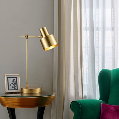 Contemporary Cylindrical Task Light Metal 1 Bulb Small Desk Lamp in Brass with Rotating Node