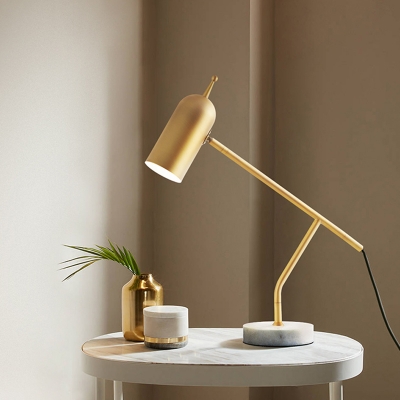 Contemporary Tubular Desk Lamp Metal 1 Head Table Light in Black/Brass with Marble Base