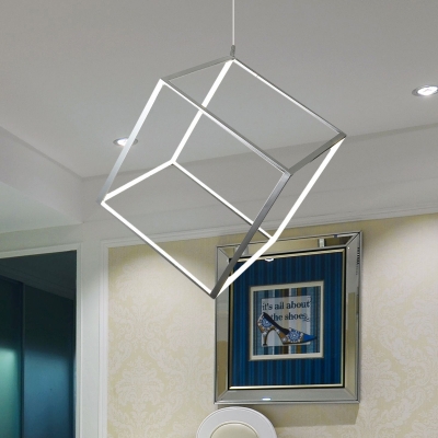 Cubic Frame Aluminum Ceiling Light Simple Silver/Gold LED Chandelier Pendant Lamp in Warm/White Light