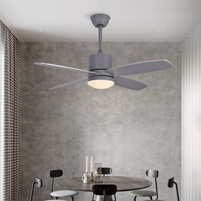 Cylinder Metal Fan Light Fixture Modernist Green/Grey/Yellow LED 4-Blade Semi Flush Ceiling Lamp for Bedroom, 42