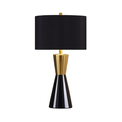 Cylinder Nightstand Lamp Modernism Fabric 1 Bulb Black Reading Book Light, 14