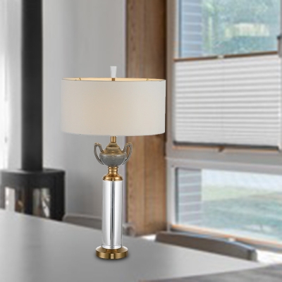 Cylindrical Table Lamp Modern Clear Crystal 1 Bulb Desk Light in Gold for Living Room