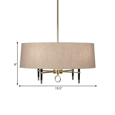 Drum Shade Dining Room Chandelier Fabric & Metal 4 Lights American Rustic Suspension Light