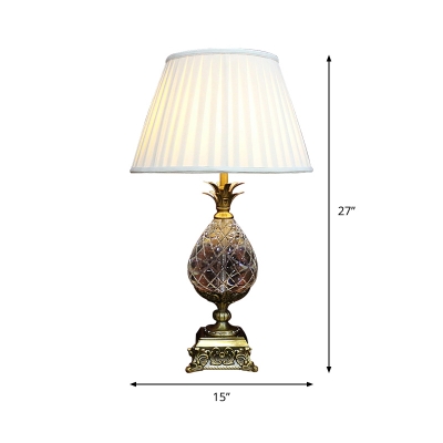 Flared Task Light Modern Fabric 1 Bulb Table Lamp in White with Carved Gold Metal Base