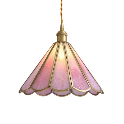 Floral Shape Hanging Lamp Modern Pink Glass 1 Light Dining Room Pendant Light Fixture
