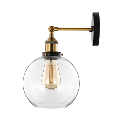 Glass Globe Wall Sconce in Antique Brass with Clear Glass for Bedside Foyer Hallway