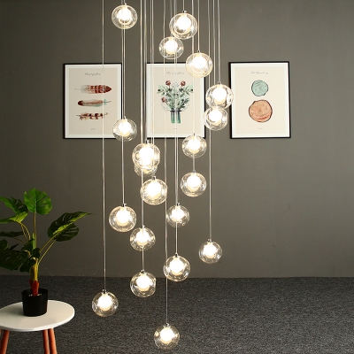 Globe Dimple Glass Cluster Pendant Contemporary 16 Bulbs White Hanging Light Fixture